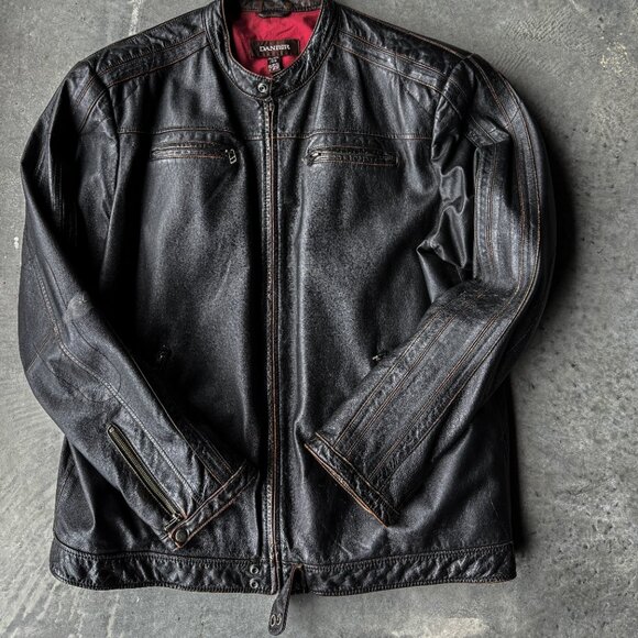 DANIER - Distressed Mens Leather Moto Jacket - 2XLT - Picture 2 of 10